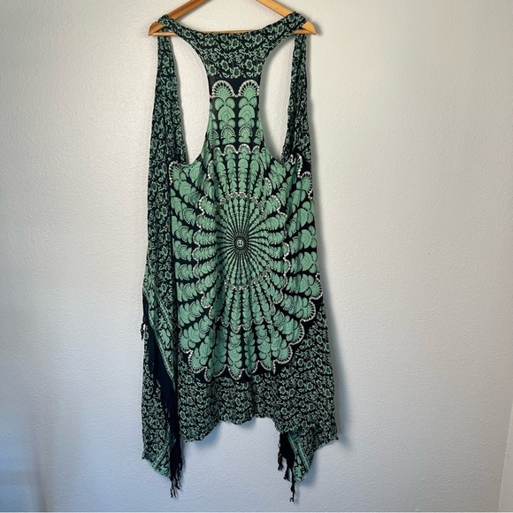 Mint & Black Mandala Kimono Vest | Boho Chic Layer | Festival Style - Picture 6 of 9